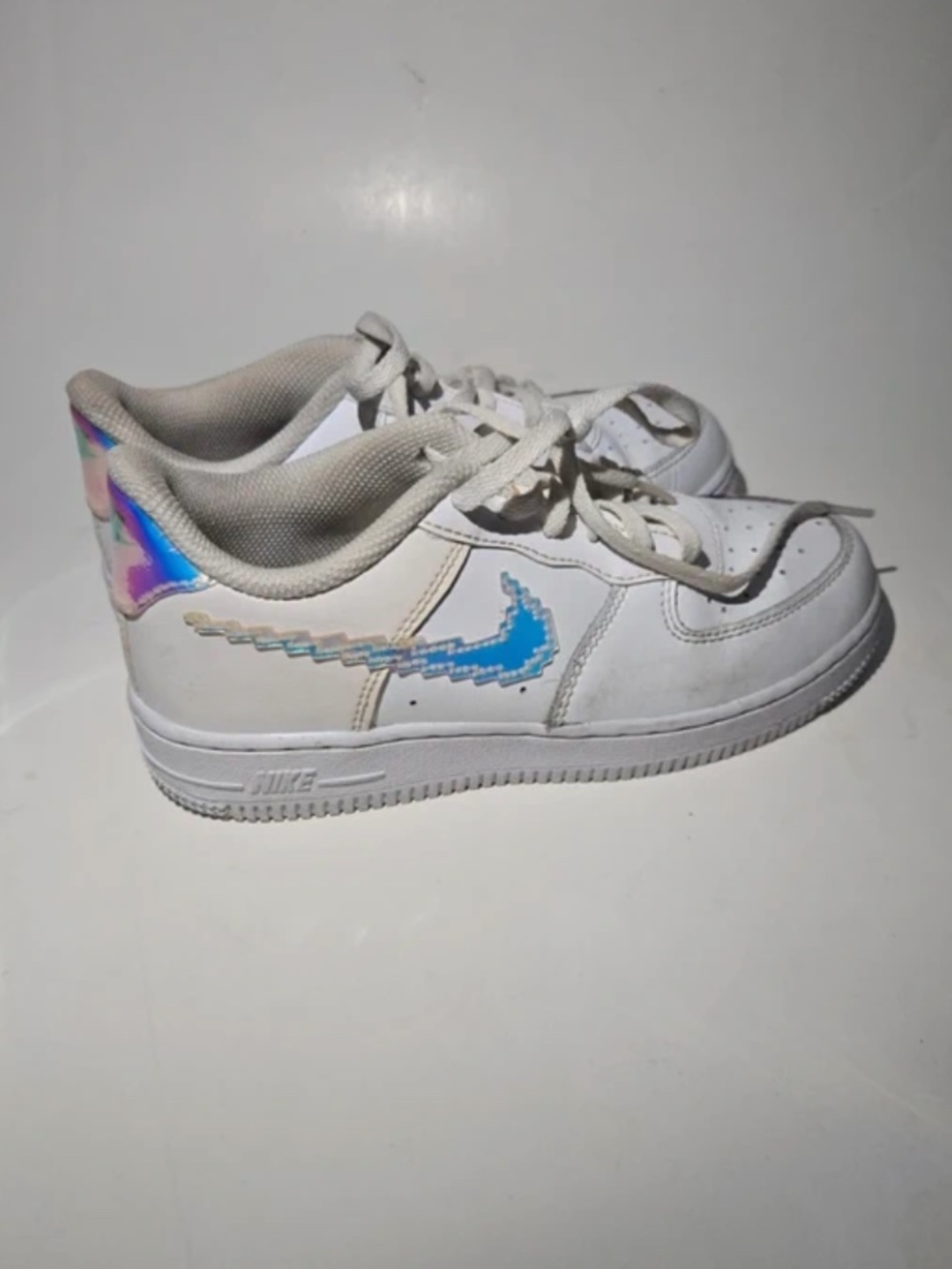 Nike Air Force 1 Low LV8 Iridescent Double Swoosh White Sneakers Size 2Y